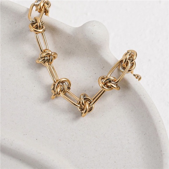 Gold Knot Bracelet - Chunky Gold Bracelet - Gold Chain Link Bracelet - 18k Gold - Picture 6 of 9